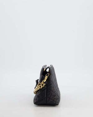Chanel 24S Black Small Chain Link Clutch Bag in Caviar Leather with Leather Bow Detail and Gold Hardware