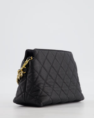 Chanel 24S Black Small Chain Link Clutch Bag in Caviar Leather with Leather Bow Detail and Gold Hardware