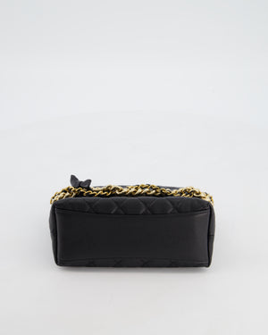 Chanel 24S Black Small Chain Link Clutch Bag in Caviar Leather with Leather Bow Detail and Gold Hardware