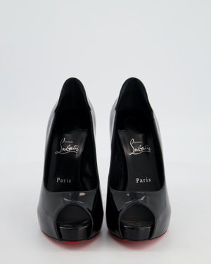 Christian Louboutin Black Patent Leather Hot Chick Alta Open-Toe Pumps Size EU 40