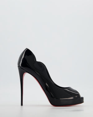 Christian Louboutin Black Patent Leather Hot Chick Alta Open-Toe Pumps Size EU 40