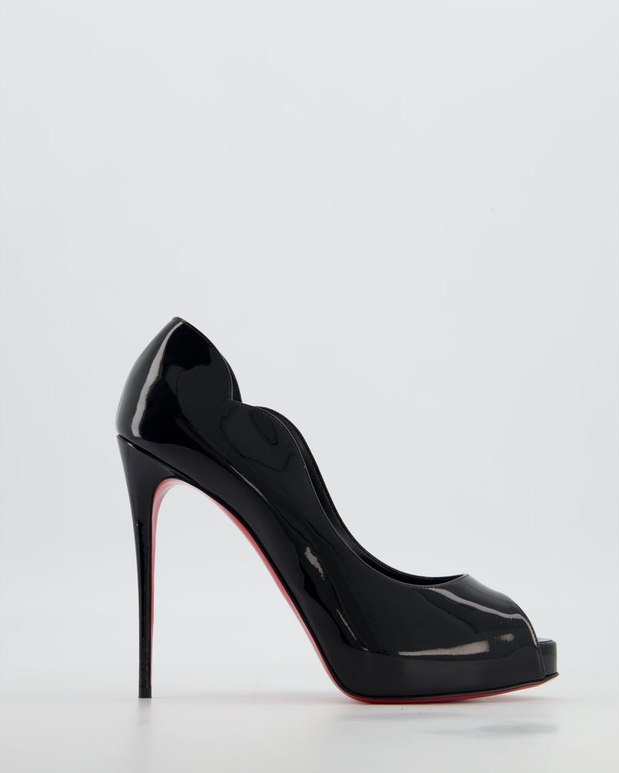 Christian Louboutin Black Patent Leather Hot Chick Alta Open-Toe Pumps Size EU 40