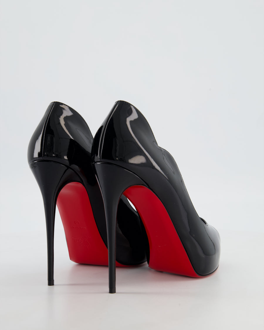 Christian Louboutin Black Patent Leather Hot Chick Alta Open-Toe Pumps Size EU 40