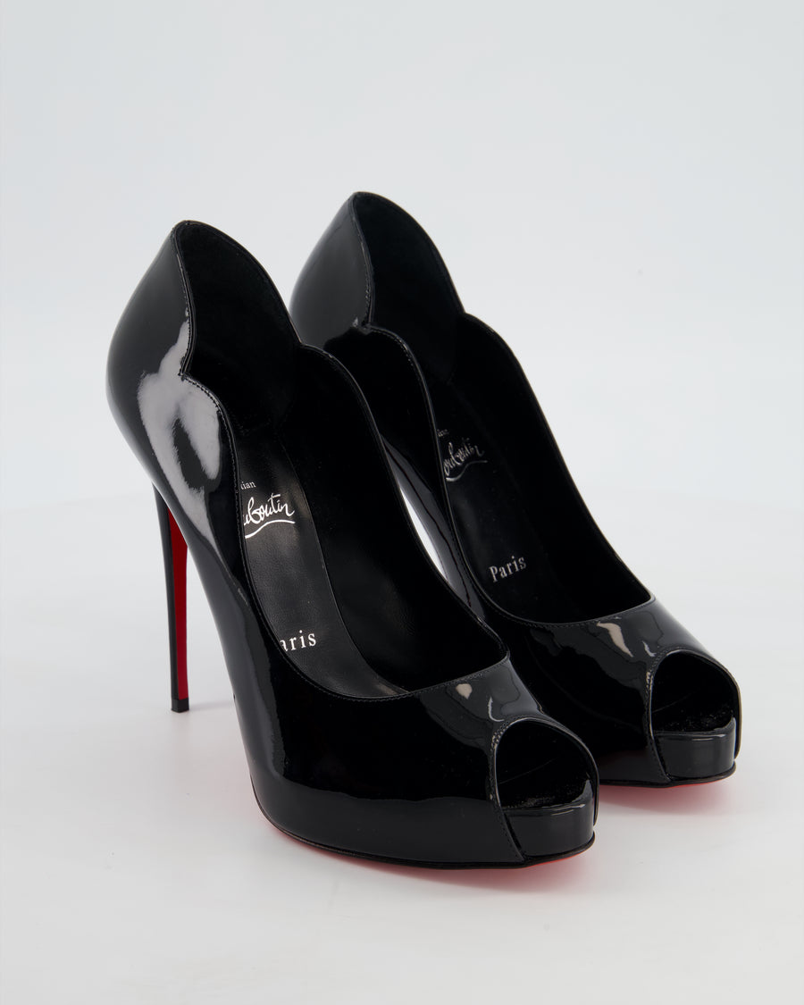 Christian Louboutin Black Patent Leather Hot Chick Alta Open-Toe Pumps Size EU 40