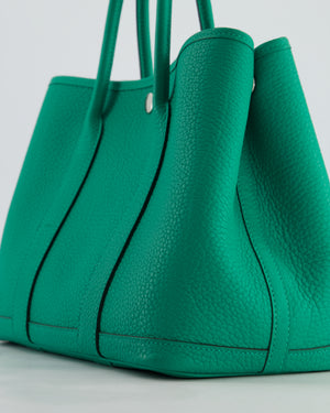Hermès Garden Party 30 Bag in Vert Menthe Negonda Leather with Chevron Canvas Interior & Palladium Hardware