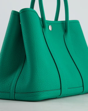 Hermès Garden Party 30 Bag in Vert Menthe Negonda Leather with Chevron Canvas Interior & Palladium Hardware
