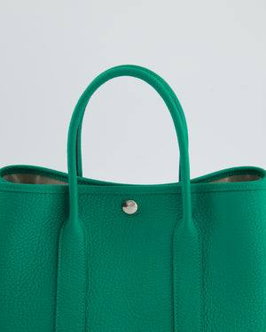 Hermès Garden Party 30 Bag in Vert Menthe Negonda Leather with Chevron Canvas Interior & Palladium Hardware