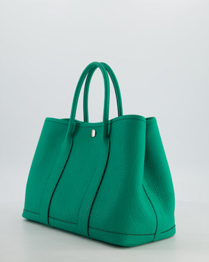 Hermès Garden Party 30 Bag in Vert Menthe Negonda Leather with Chevron Canvas Interior & Palladium Hardware