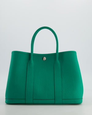 Hermès Garden Party 30 Bag in Vert Menthe Negonda Leather with Chevron Canvas Interior & Palladium Hardware