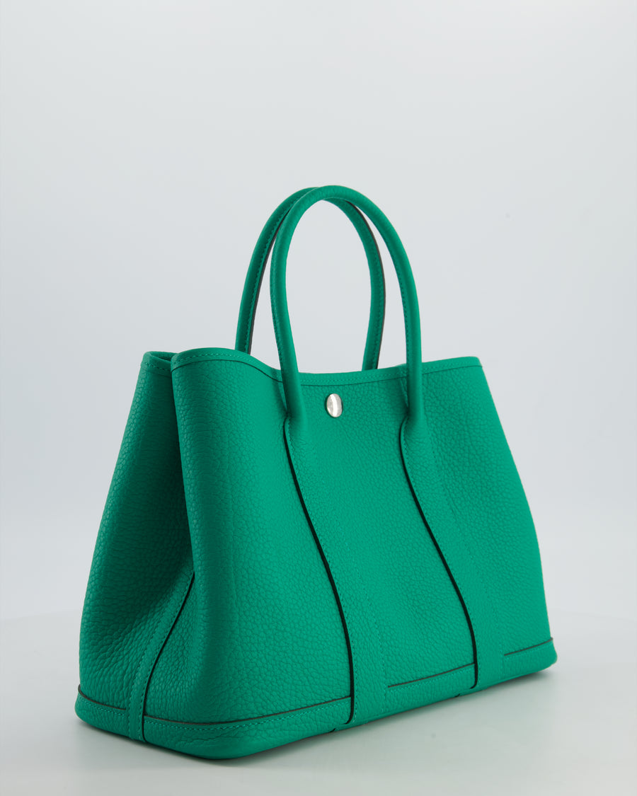 Hermès Garden Party 30 Bag in Vert Menthe Negonda Leather with Chevron Canvas Interior & Palladium Hardware