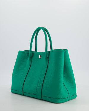 Hermès Garden Party 30 Bag in Vert Menthe Negonda Leather with Chevron Canvas Interior & Palladium Hardware