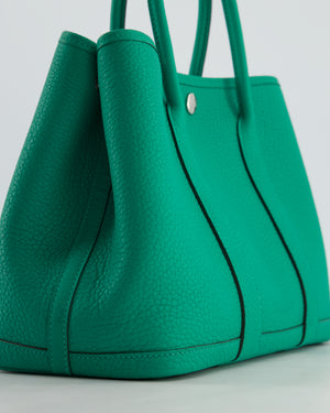 Hermès Garden Party 30 Bag in Vert Menthe Negonda Leather with Chevron Canvas Interior & Palladium Hardware