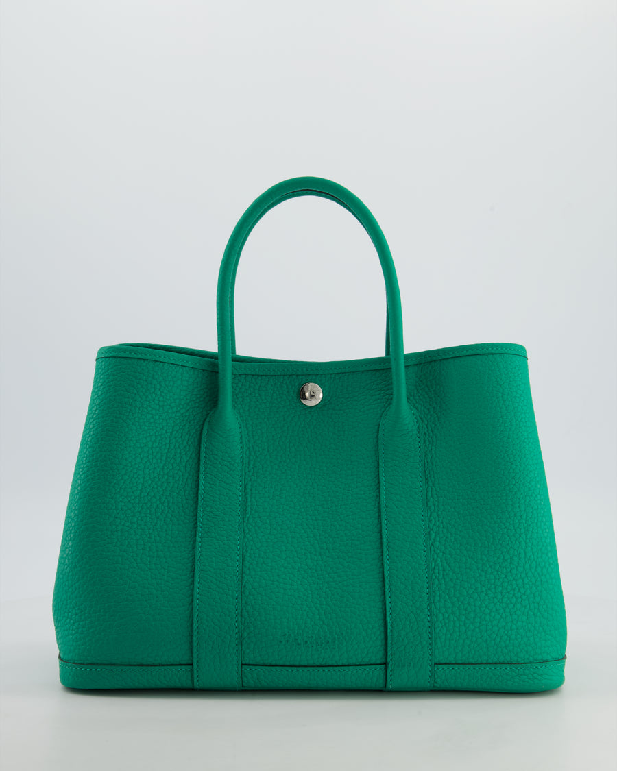 Hermès Garden Party 30 Bag in Vert Menthe Negonda Leather with Chevron Canvas Interior & Palladium Hardware