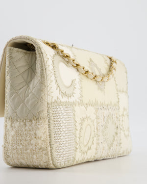 Chanel Cream Tweed and Patent Leather Patchwork Jumbo Single Flap Bag with Brushed Gold Hardware