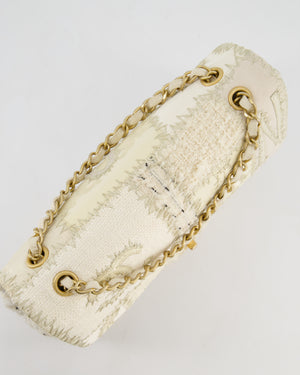 Chanel Cream Tweed and Patent Leather Patchwork Jumbo Single Flap Bag with Brushed Gold Hardware