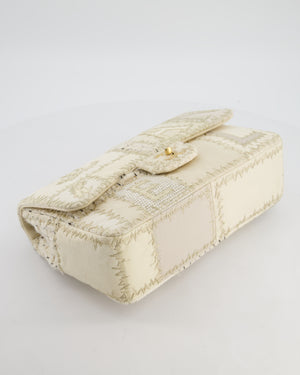 Chanel Cream Tweed and Patent Leather Patchwork Jumbo Single Flap Bag with Brushed Gold Hardware