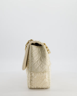 Chanel Cream Tweed and Patent Leather Patchwork Jumbo Single Flap Bag with Brushed Gold Hardware