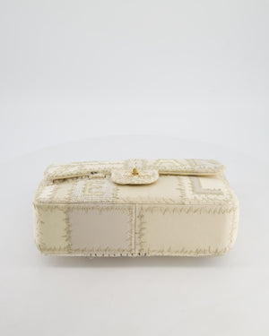 Chanel Cream Tweed and Patent Leather Patchwork Jumbo Single Flap Bag with Brushed Gold Hardware