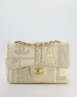 Chanel Cream Tweed and Patent Leather Patchwork Jumbo Single Flap Bag with Brushed Gold Hardware