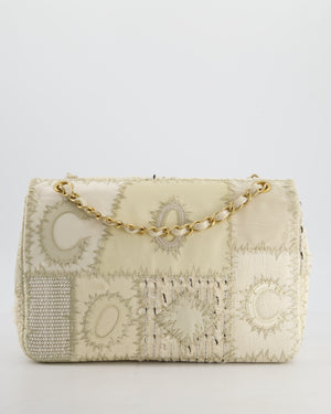 Chanel Cream Tweed and Patent Leather Patchwork Jumbo Single Flap Bag with Brushed Gold Hardware