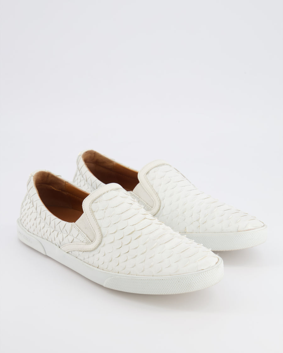 Jimmy Choo White Python Demi Slip-On Trainers with Gold Back Logo Detail Size EU 38.5