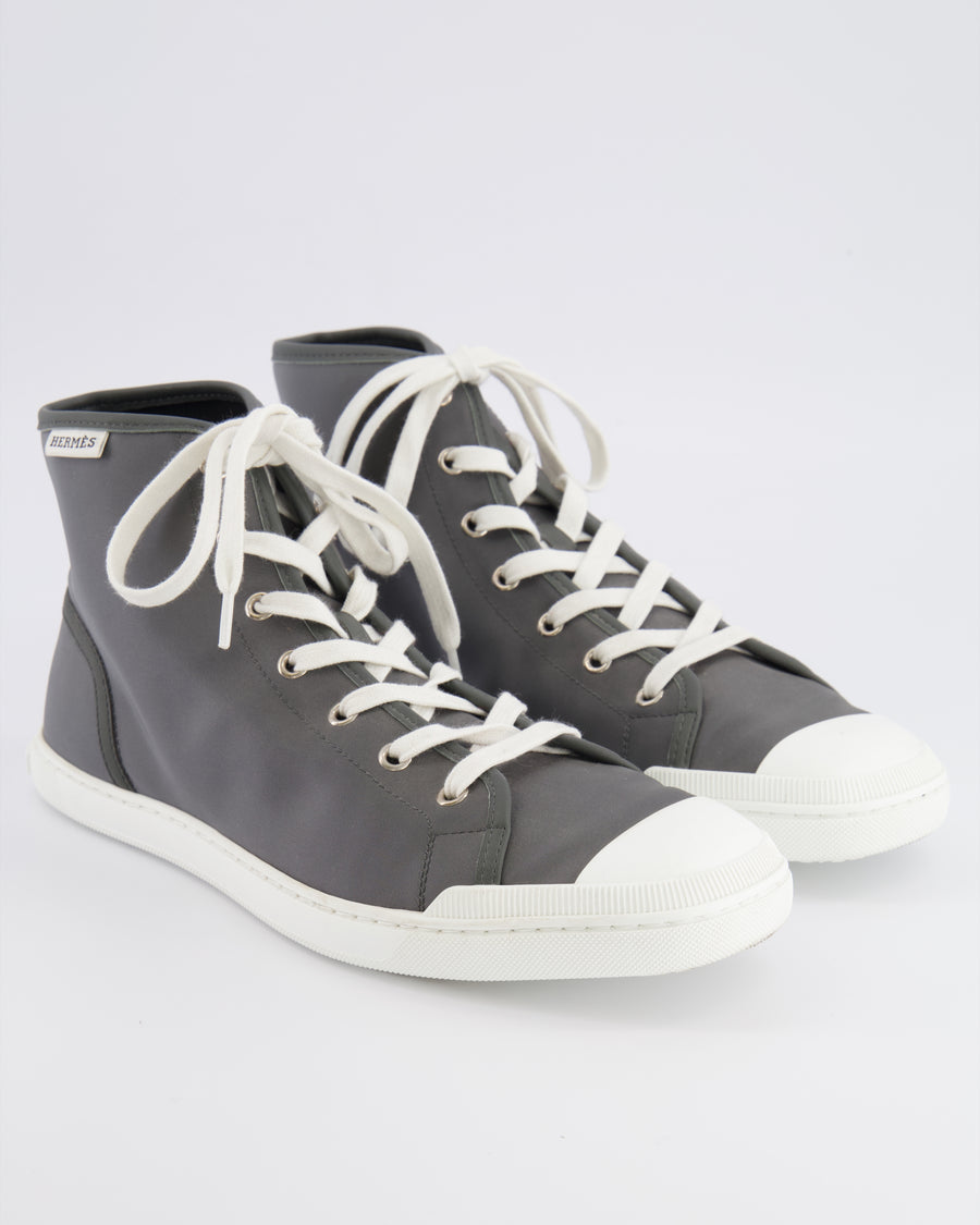 Hermès Grey Nylon and White Leather Express High-Top Sneakers Size EU 40