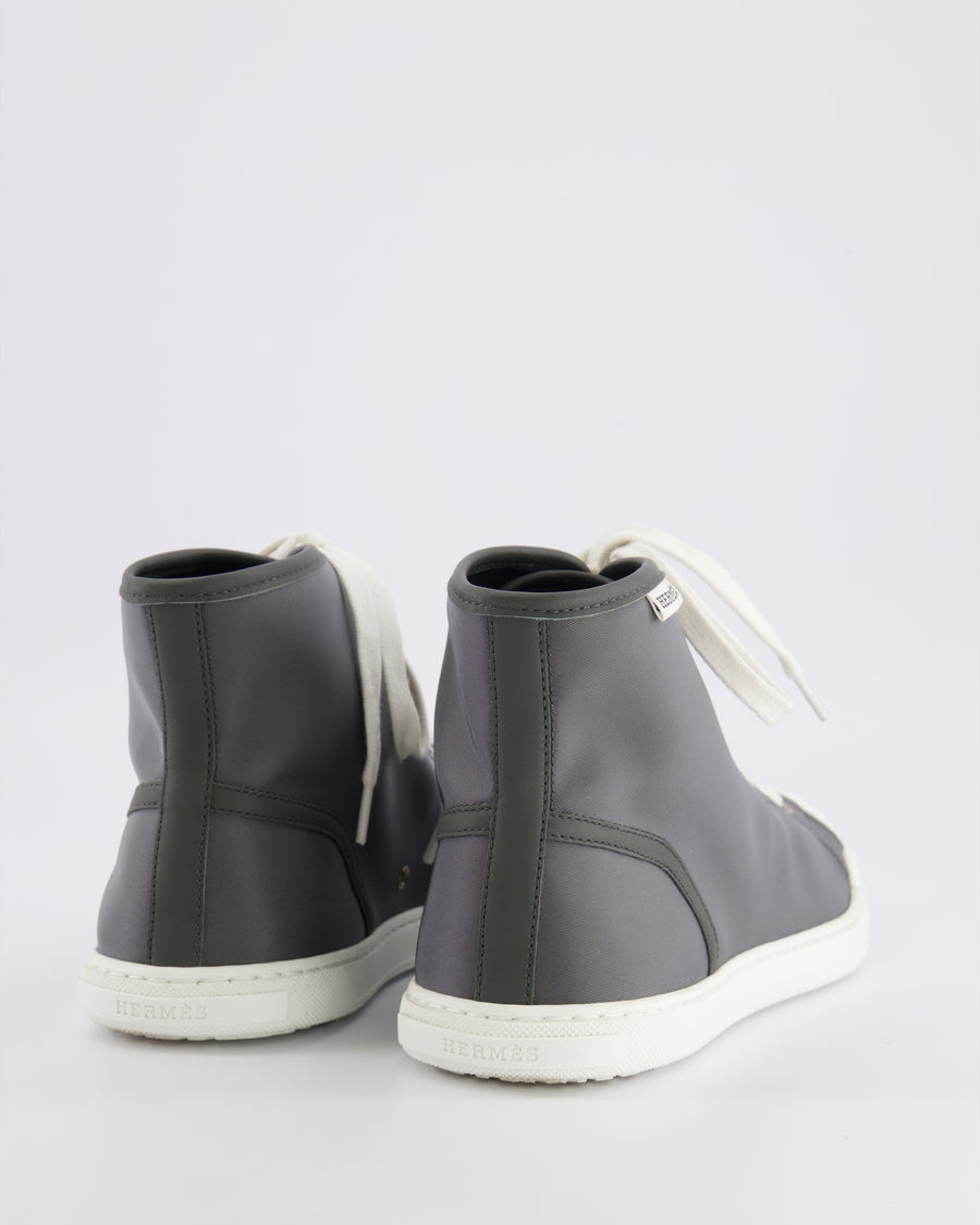 Hermès Grey Nylon and White Leather Express High-Top Sneakers Size EU 40