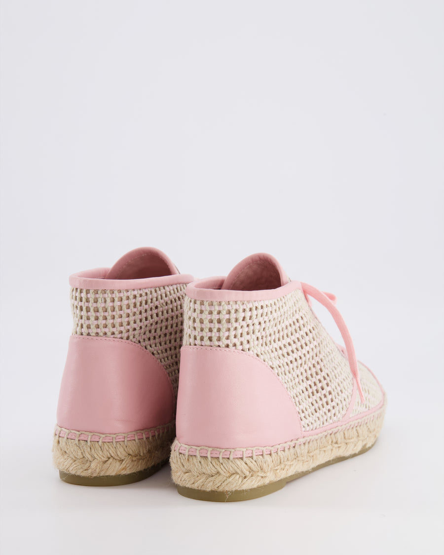 Chanel Pink and Beige Woven Espadrille Lace Up Shoes with CC Logo Detail Size EU 39C