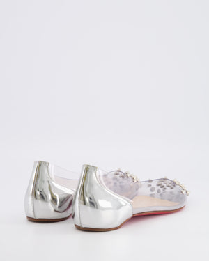 Christian Louboutin Silver Collaclou PVC Pointed Flats with Studs and Silver Patent Leather Detail Size EU 39