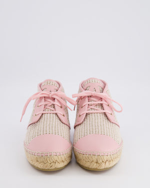 Chanel Pink and Beige Woven Espadrille Lace Up Shoes with CC Logo Detail Size EU 39C