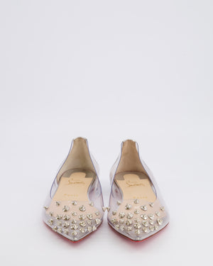Christian Louboutin Silver Collaclou PVC Pointed Flats with Studs and Silver Patent Leather Detail Size EU 39