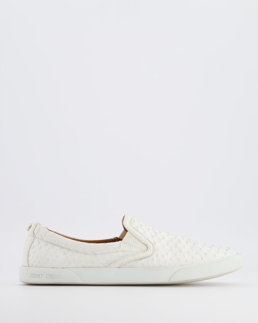 Jimmy Choo White Python Demi Slip-On Trainers with Gold Back Logo Detail Size EU 38.5