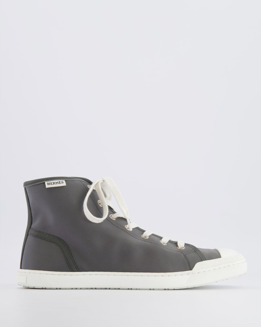 Hermès Grey Nylon and White Leather Express High-Top Sneakers Size EU 40