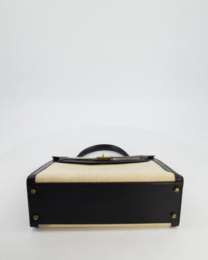 *COLLECTORS PIECE* Hermès Vintage Kelly 32 Sellier Bag in Black Box Leather and Parchemin Crinoline with Gold Hardware