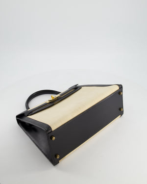 *COLLECTORS PIECE* Hermès Vintage Kelly 32 Sellier Bag in Black Box Leather and Parchemin Crinoline with Gold Hardware