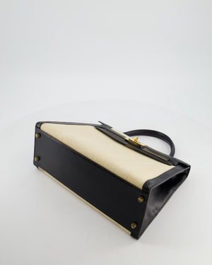 *COLLECTORS PIECE* Hermès Vintage Kelly 32 Sellier Bag in Black Box Leather and Parchemin Crinoline with Gold Hardware