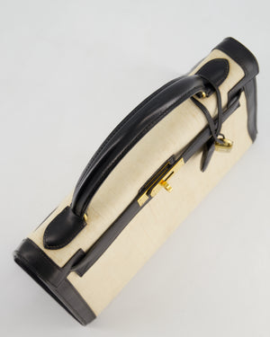 *COLLECTORS PIECE* Hermès Vintage Kelly 32 Sellier Bag in Black Box Leather and Parchemin Crinoline with Gold Hardware