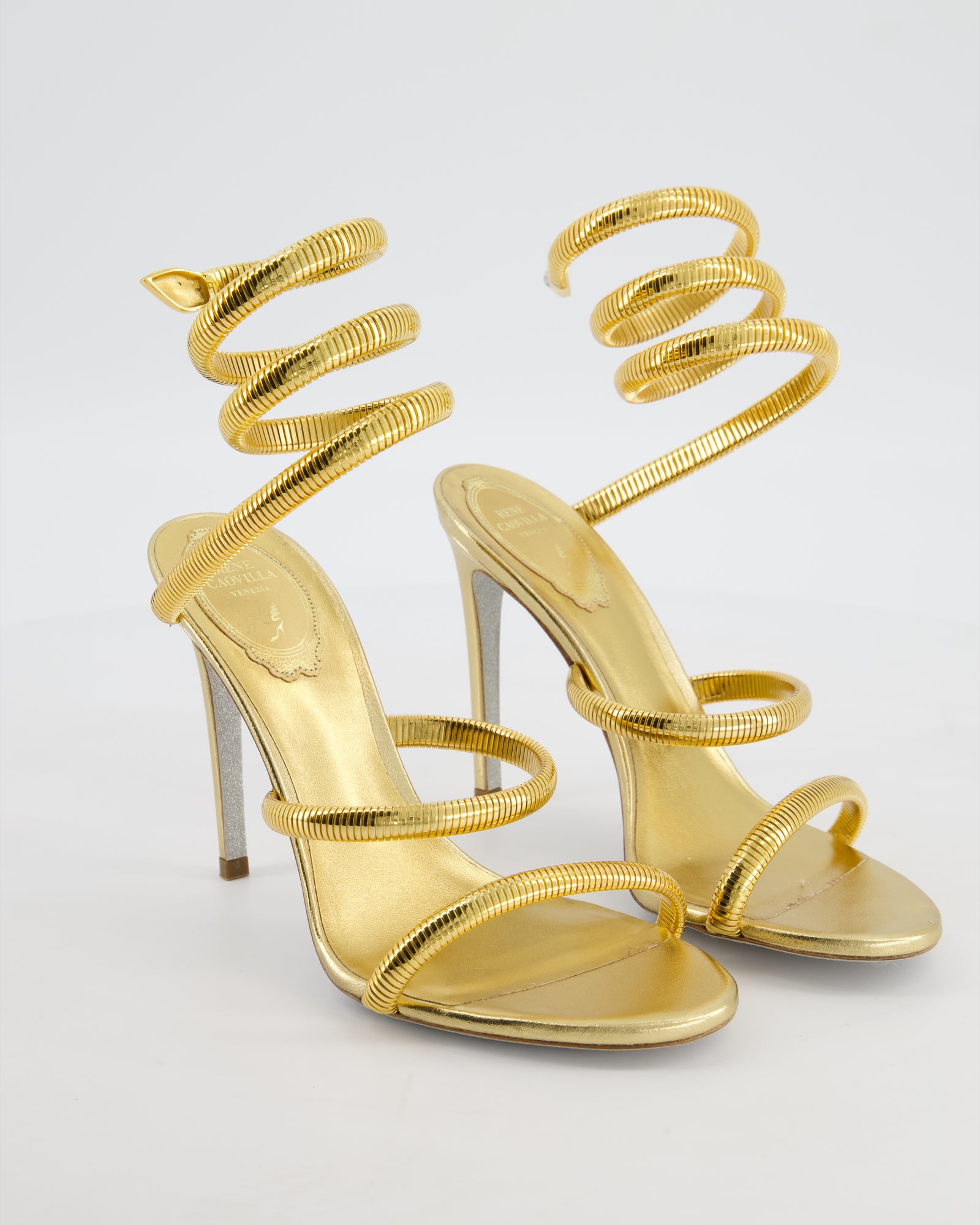 Rene Caovilla Juniper Metal Gold Sandals Size EU 37.5 – Sellier