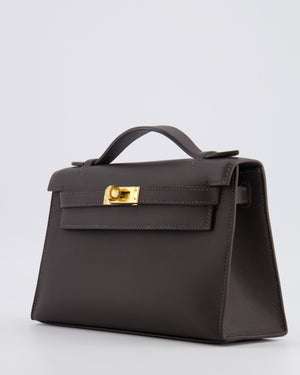 *RARE* Hermès Kelly Pochette Bag in Bai Brun Swift Leather with Gold Hardware