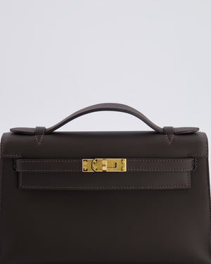 *RARE* Hermès Kelly Pochette Bag in Bai Brun Swift Leather with Gold Hardware