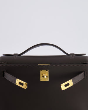 *RARE* Hermès Kelly Pochette Bag in Bai Brun Swift Leather with Gold Hardware