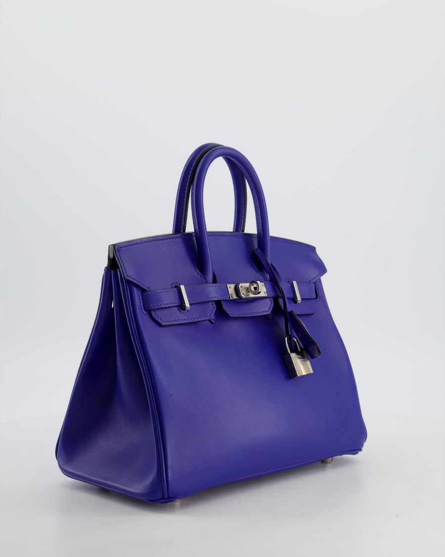 Hermès Birkin 25 Retourne Bag in Blue Electrique Tadelakt Leather with Palladium Hardware