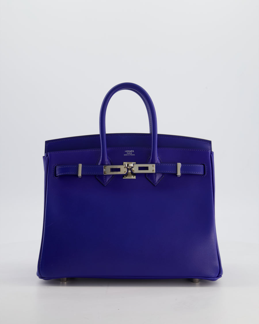 Hermès Birkin 25 Retourne Bag in Blue Electrique Tadelakt Leather with Palladium Hardware