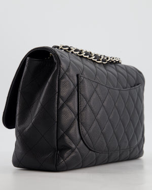 Chanel Black Jumbo Classic Single Flap Bag in Caviar Leather with Silver Hardware