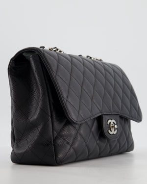 Chanel Black Jumbo Classic Single Flap Bag in Caviar Leather with Silver Hardware