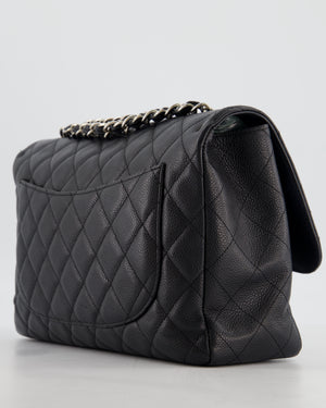 Chanel Black Jumbo Classic Single Flap Bag in Caviar Leather with Silver Hardware