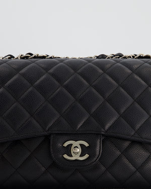 Chanel Black Jumbo Classic Single Flap Bag in Caviar Leather with Silver Hardware