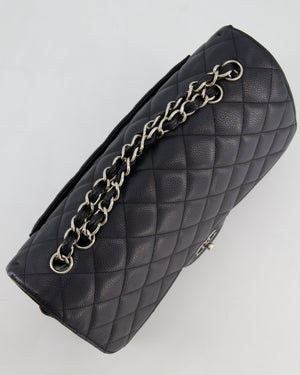 Chanel Black Jumbo Classic Single Flap Bag in Caviar Leather with Silver Hardware