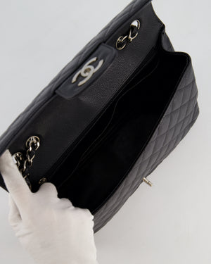 Chanel Black Jumbo Classic Single Flap Bag in Caviar Leather with Silver Hardware
