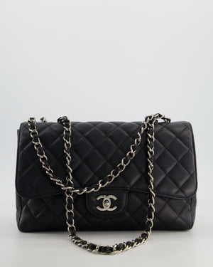 Chanel Black Jumbo Classic Single Flap Bag in Caviar Leather with Silver Hardware